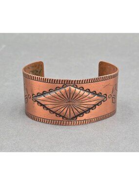 Vintage Wheeler Copper Cuff Bracelet 7" Southwestern Stamped Design MCM Souvenir